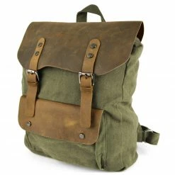 Promo 🥰 Delton Bags Olive Green Canvas & Dark Earth Leather Pull-up 🎒 Backpack 🤩