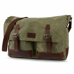 Budget 😀 Salt & Hide Tarpa | Olive Green Canvas & Dark Brown Leather Laptop Bag 😀