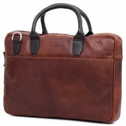 Promo π€© Lucleon Montreal Slim 13" Executive Tan & Black Leather Bag βοΈ
