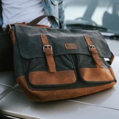 New ✔️ Salt & Hide Tarpa | Graphite Canvas & Tan Leather Laptop Bag 🔔 -Cheap BAGS FOR MEN Store 16442 bag
