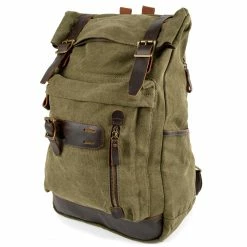 Best Sale 🎁 Convey Olive Green Canvas & Taupe Leather 🎒 Backpack 😉