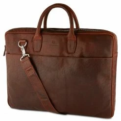 Outlet π₯ Lucleon Montreal | Double Zip Executive Tan Leather Bag β