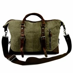 Wholesale 🤩 Convey Olive Green Canvas & Dark Brown Leather Messenger Bag 🔔 -Cheap BAGS FOR MEN Store 4 3 23