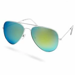 Discount 🌟 Paul Riley Silver-Tone, Green & Blue Aviator 👓 Sunglasses 👏