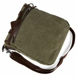 Flash Sale ✔️ Salt & Hide Tarpa | Slim Green Canvas & Brown Leather Messenger Bag ❤️ -Cheap BAGS FOR MEN Store 7 6 29