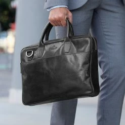 Discount 👍 Lucleon Montreal | Slim 13' Executive Black Leather Bag 🔥 -Cheap BAGS FOR MEN Store black bag 1