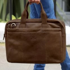 Best reviews of 👏 Lucleon California | Dark Brown Leather Laptop Bag 😀 -Cheap BAGS FOR MEN Store brun california skuldertaske 1