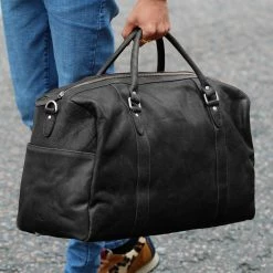 Promo 👏 Lucleon California | Black Leather Duffle Bag ❤️ -Cheap BAGS FOR MEN Store sort california rejsetaske