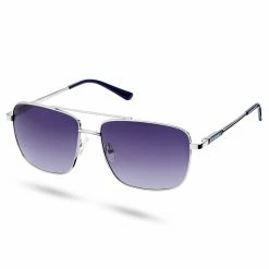 Wholesale 👏 Seizmont Silver-tone & Dark Violet Gradient Stainless Steel Polarised Square Aviator 👓 Sunglasses 🥰