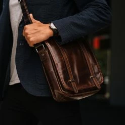Deals 💯 Delton Bags Dark Brown Leather Satchel Bag ✔️ -Cheap BAGS FOR MEN Store trendhim september 2020 set 14 1 sq